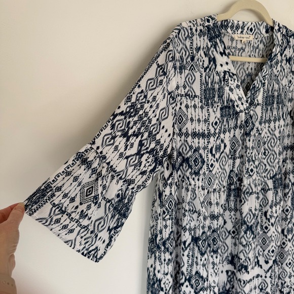 indigo soul Dresses & Skirts - Indigo Soul Women's Midi Summer Dress Large Aztec Blue White Artsy Boho Coastal